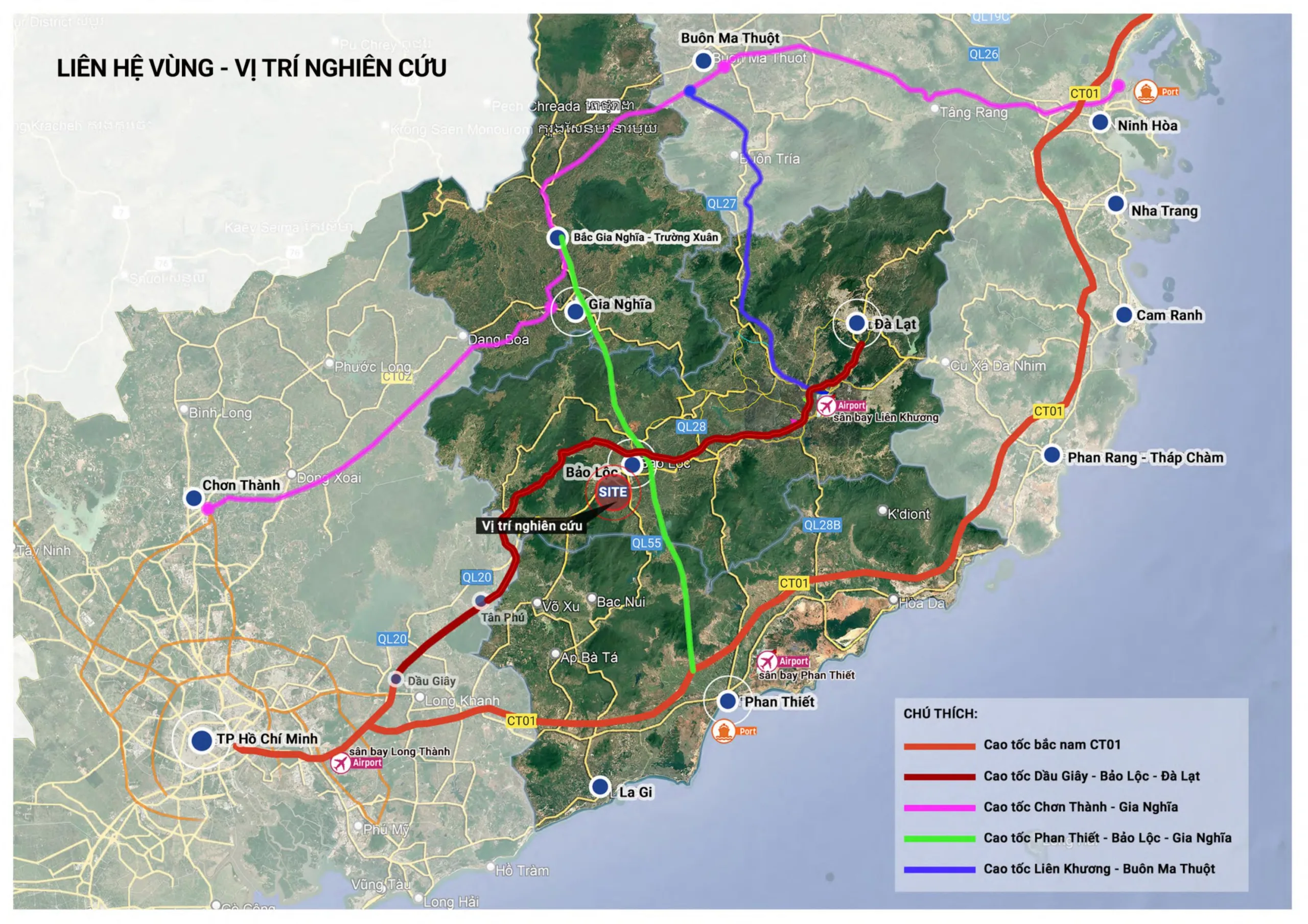 Bản đồ liên hệ vùng: Vân Thôn — Bảo Lộc — TP.HCM — Đà Lạt ·